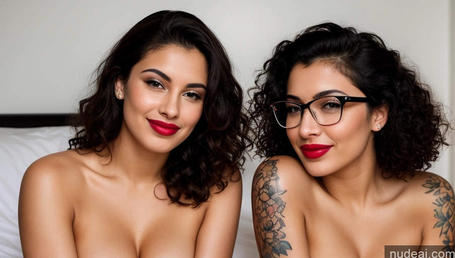 ai nude image of two women with glasses and red lipstick posing for a picture pics of Woman Beautiful Perfect Boobs Glasses Perfect Body Fairer Skin Happy Pouting Lips Bedroom Nude Two Tattoos Lipstick Thick 18 Serious Laughing Black Hair Curly Hair Indian