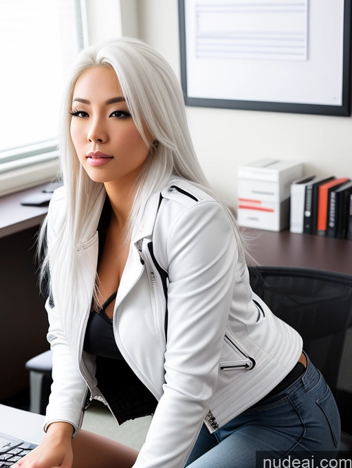 related ai porn images free for Athlete Perfect Boobs 20s Seductive White Hair Long Hair Asian Soft Anime Jeans One Jacket Leather Office Side View