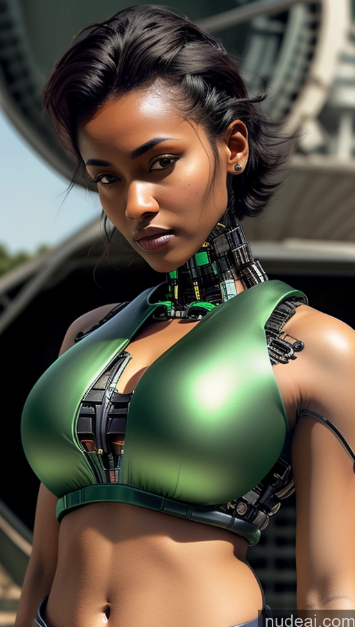 ai nude image of there is a woman in a green bikini top posing for a picture pics of Busty Pubic Hair Tanned Skin Dark Skin French Close-up View Crop Top Futuristicbot V2 Phoenixdress Huge Tits, Hard Nipples Green Hair