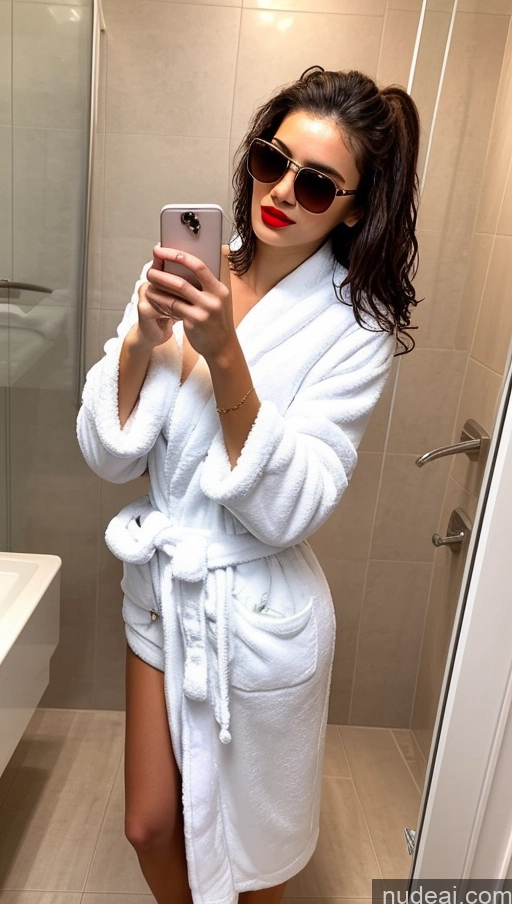 ai nude image of woman in white robe taking selfie in bathroom with shower pics of Model One Perfect Boobs Beautiful Lipstick Big Ass Perfect Body 18 Brunette Straight Spanish Sunglasses Sad Mirror Selfie Shower Bathrobe