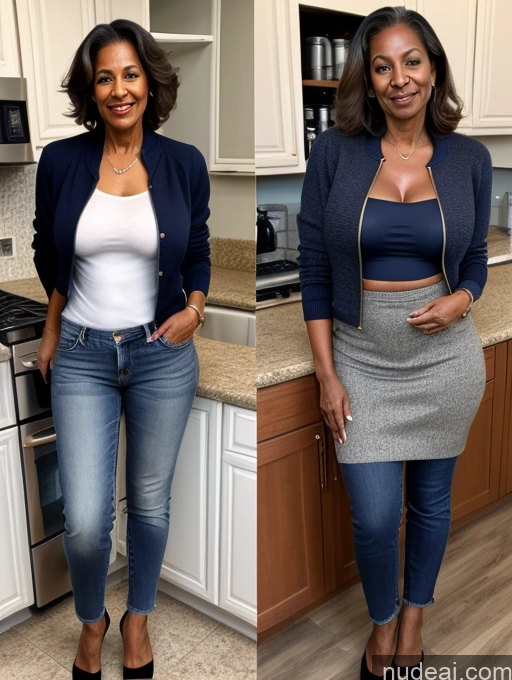 ai nude image of two pictures of a woman in a kitchen before and after weight loss pics of Milf Two Perfect Boobs Perfect Body 70s Kitchen Jacket Jeans Casual Stylish Secretary Professor Topless Detailed Sweater Dark Skin Middle Eastern