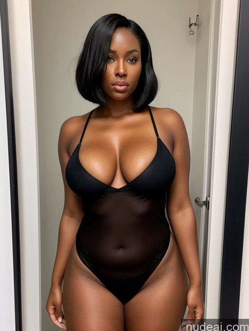 ai nude image of there is a woman in a black bodysuit posing for a picture pics of One Big Ass Big Hips Thick Tanned Skin 40s Seductive Angry Black Hair Short Hair African Changing Room Busty Long Legs Chubby Perfect Body Nightgown Transparent