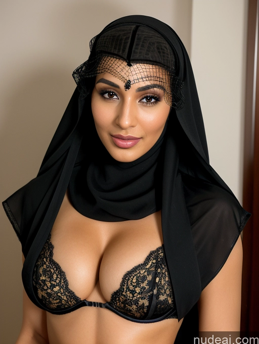 ai nude image of araffe wearing a black veil and a black bra pics of Perfect Body 30s Sexy Face Black Hair Ponytail Bedroom Diamond Jewelry Gold Jewelry Jewelry Pearl Jewelry Bright Lighting Dark Lighting Detailed Alternative Perfect Boobs Beautiful Cyborg Niqab Lingerie Close-up View Arabic