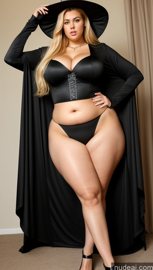 ai nude image of araffe dressed in a black witch costume posing for a picture pics of 18 Egyptian Blonde Slicked Witch Tall Long Legs Big Hips Chubby Huge Boobs Big Ass Front View