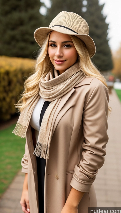 ai nude image of blonde woman wearing a hat and scarf posing for a picture pics of 18 Egyptian Blonde Slicked Busty Dress Hat Scarf Jacket