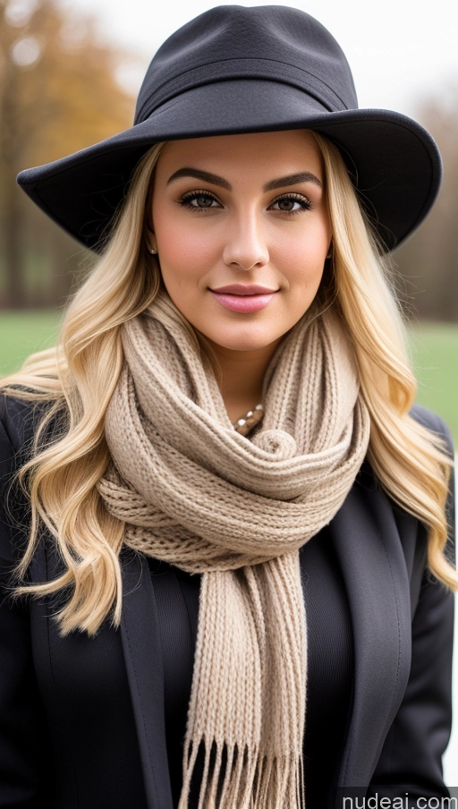 ai nude image of blonde woman wearing a black hat and scarf posing for a picture pics of 18 Egyptian Blonde Slicked Busty Dress Hat Scarf Jacket