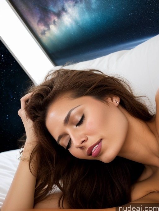 ai nude image of there is a woman laying in bed with her eyes closed pics of Detailed Bright Lighting Nude Sleeping Close-up View Bedroom Stargazing Latina Messy Ginger Orgasm 18 Tanned Skin Small Ass Lipstick Perfect Boobs Fairer Skin Woman Two