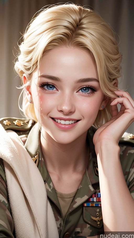 ai nude image of blond woman in military uniform posing for a picture with a smile pics of 18 Happy Blonde Slicked Egyptian Military