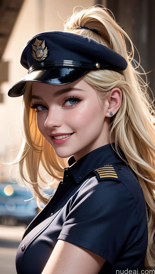 ai nude image of blond woman in uniform posing for a picture in a city pics of 18 Happy Blonde Slicked Egyptian Busty Police