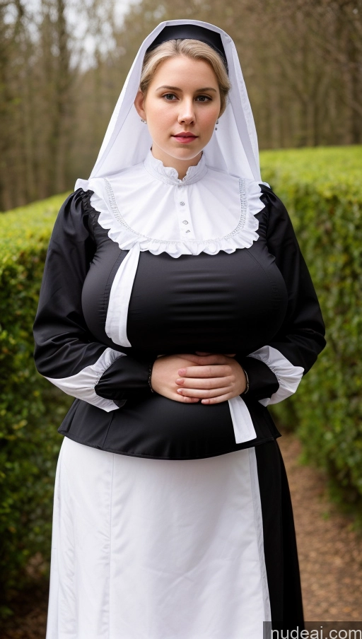 ai nude image of there is a woman dressed in a nun outfit posing for a picture pics of Huge Boobs Big Ass Thick Beautiful Busty Perfect Boobs Big Hips Fairer Skin Perfect Body Dirndl Cleavage British White Hair Western Nun Sad Pregnant 18 Victorian Sexy Face