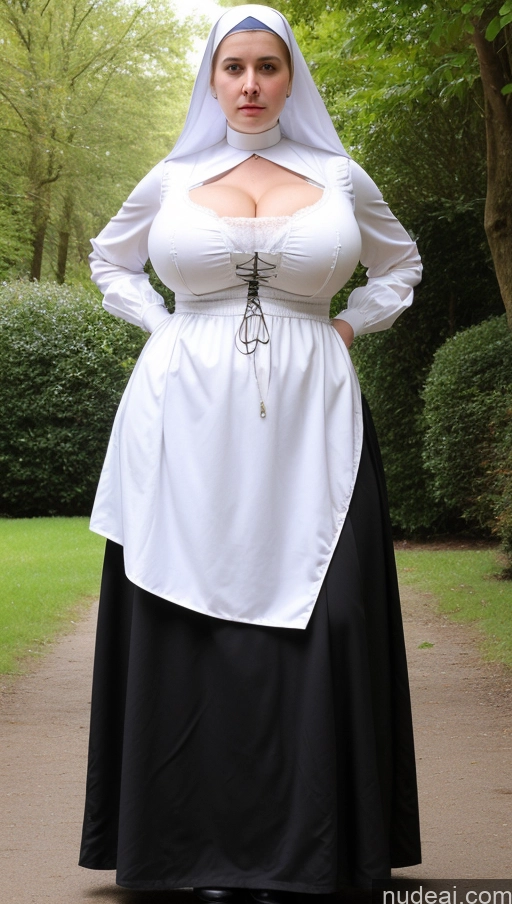 ai nude image of arafed woman dressed in a nun costume standing in a park pics of Huge Boobs Big Ass Thick Beautiful Busty Perfect Boobs Big Hips Fairer Skin Perfect Body Dirndl Cleavage British White Hair Western Nun Sad Victorian Sexy Face