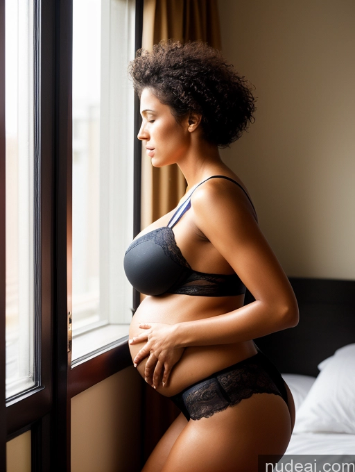 ai nude image of pregnant woman in lingerie looking out window in bedroom pics of Lingerie Model One Huge Boobs Beautiful Big Ass Short Perfect Body Pregnant Oiled Body 18 Black Hair Messy Indian Bright Lighting Detailed Side View Police