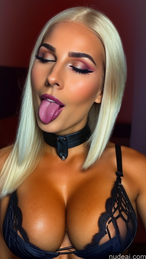 ai nude image of blond woman with a black choke and a black bra top pics of Bimbo Busty Perfect Boobs Small Tits Lipstick Skinny Short Hair Tanned Skin Dark Skin Oiled Body 50s Laughing Orgasm Ahegao Blonde Brazilian Skin Detail (beta) Cumshot Lingerie Transparent Dark Lighting Detailed Last Devil