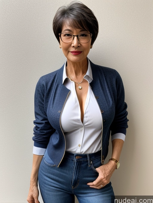 related ai porn images free for Milf Perfect Boobs Perfect Body Beautiful Glasses 70s Seductive Short Hair Chinese Casual Jeans Jacket Shirt Professor Secretary Stylish Cleavage Detailed Sweater