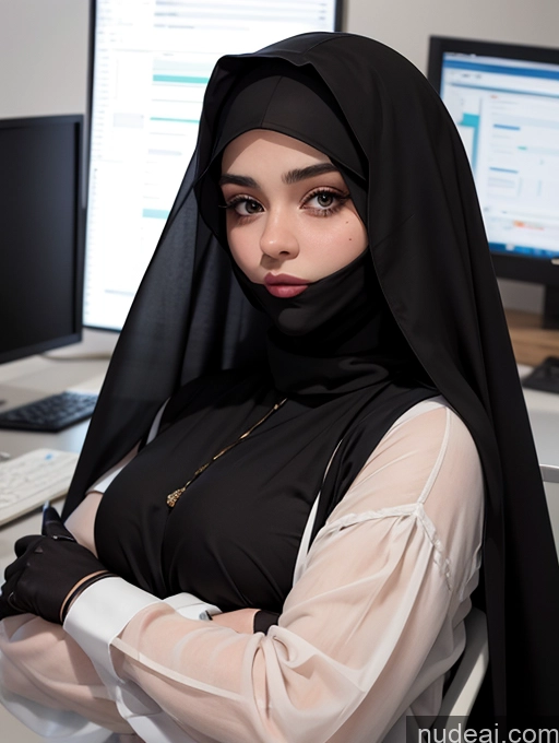 ai nude image of woman wearing a black hijab and a white shirt pics of Arabic Niqab Fat 18 Office