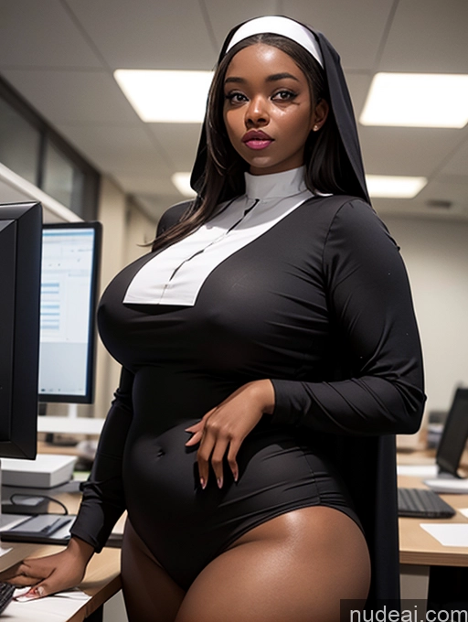 ai nude image of araffe dressed in a nun costume poses in front of a computer pics of 18 Office African Nun Fat Big Ass Big Hips Secretary