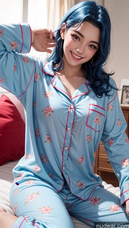 ai nude image of araffe woman in blue pajamas sitting on a bed with a laptop pics of 18 Happy Slicked Egyptian Pajamas Blue Hair