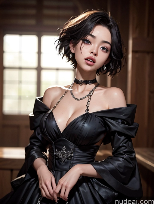 Model Several Perfect Boobs 18 Ahegao Ginger Short Hair Asian Bangkok Front View Goth Gals V2 Cleavage Chain Shackles