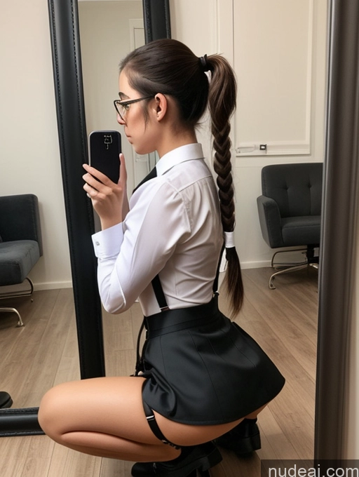 related ai porn images free for Squatting Side View Micro Skirt Suspender Belt Shirt Tie Mirror Selfie Pigtails 18 Short Small Tits Small Ass Skinny Glasses