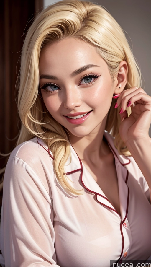 ai nude image of blond woman with blue eyes and pink shirt posing for a picture pics of Happy Slicked 18 Sexy Face Blonde Pajamas Close-up View Busty Black Dark Skin