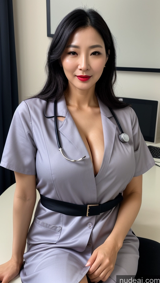 related ai porn images free for Woman One Perfect Boobs Beautiful Lipstick 40s Black Hair Korean Close-up View Slicked Doctor Dress Cleavage