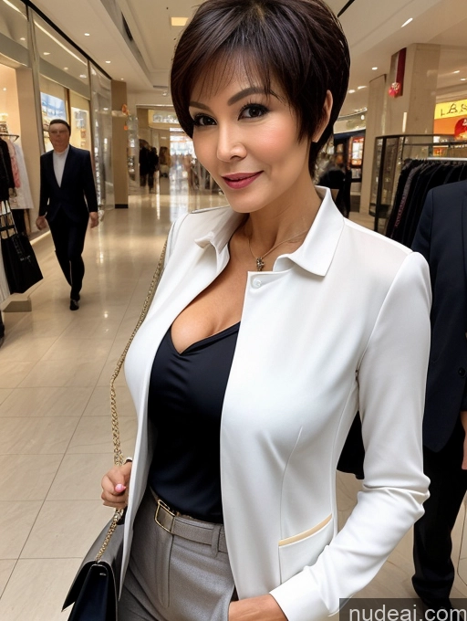 ai nude image of araffe woman in a white jacket and black top posing for a picture pics of Milf Perfect Boobs Beautiful Perfect Body Seductive Pixie Chinese Mall Blouse Casual Jacket Professor Secretary Shirt Stylish Suit Cleavage Detailed Sexy Face 60s