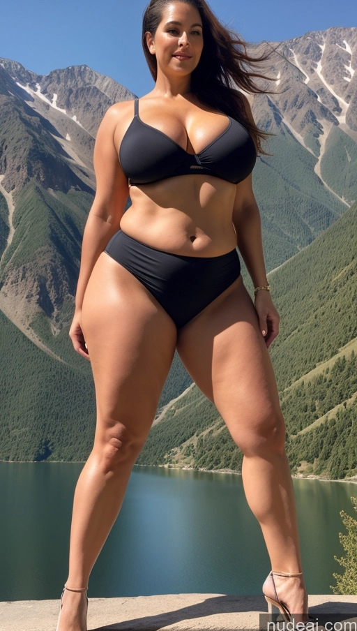 ai nude image of araffe woman in a black bikini posing for a picture pics of Busty Big Ass Abs Thick Chubby Fat Big Hips Long Legs Tall High Heels Partially Nude Mountains Milf Persian Yoga Pants 30s Muscular