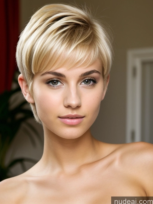 ai nude image of blond woman with short hair and blue eyes posing for a picture pics of 18 Blonde Pixie Egyptian