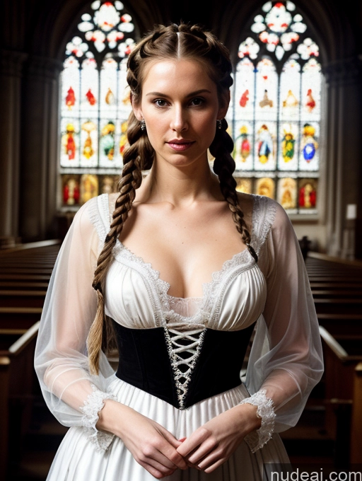 related ai porn images free for Woman One Perfect Body Tall Fairer Skin 30s Serious Brunette Braided White Dark Fantasy Church Front View Medieval Victorian Traditional Cleavage Diamond Jewelry Bright Lighting Transparent