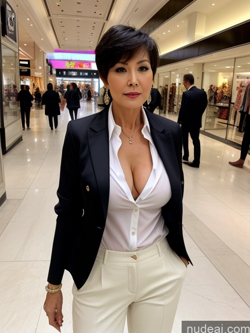 ai nude image of there is a woman in a white shirt and black jacket pics of Milf Perfect Boobs Beautiful Perfect Body 60s Seductive Pixie Chinese Mall Blouse Casual Jacket Professor Secretary Shirt Stylish Suit Cleavage Detailed Sexy Face