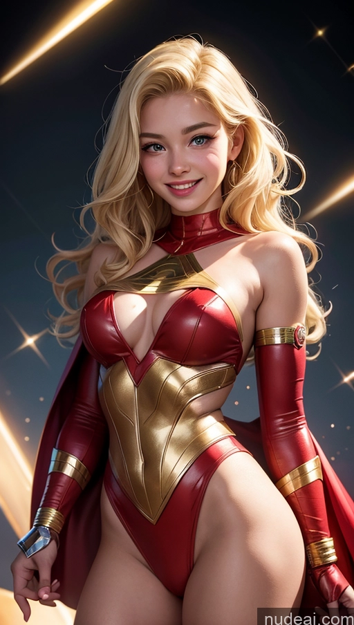 ai nude image of a close up of a woman in a red and gold costume pics of 18 Happy Blonde Slicked Egyptian Superhero