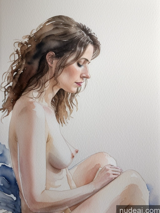 related ai porn images free for Brunette Messy Fairer Skin 40s British Beautiful Side View Watercolor