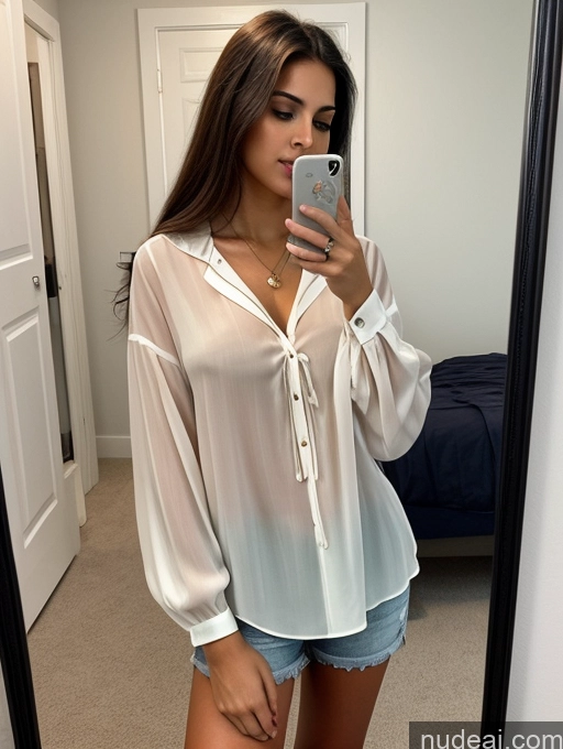 related ai porn images free for Woman Beautiful 18 Seductive Brunette Long Hair Brazilian Mirror Selfie Bedroom Front View Blouse Casual