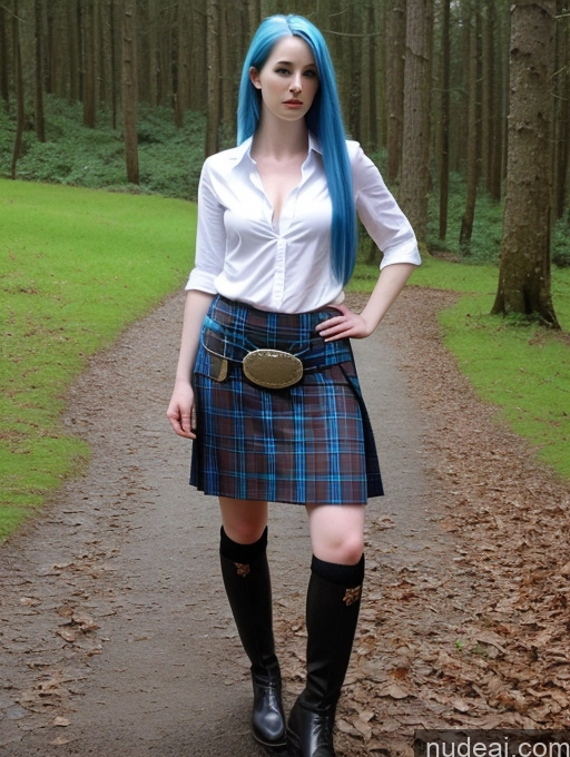 related ai porn images free for Long Hair Fairer Skin Woman British Front Facing Full Body Front View Sexy Face Blue Hair Kilt