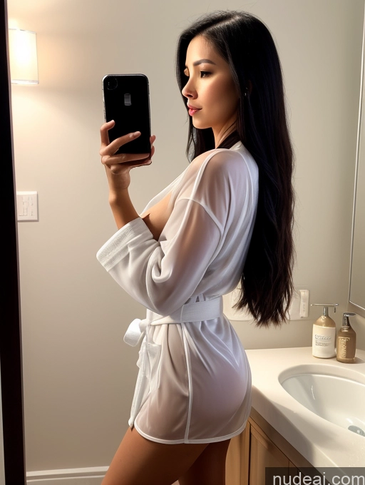 related ai porn images free for Woman One Perfect Boobs 20s Sexy Face Black Hair Long Hair Thai Mirror Selfie Bathroom Side View Bending Over Bathrobe Transparent Wine Dark Lighting Detailed