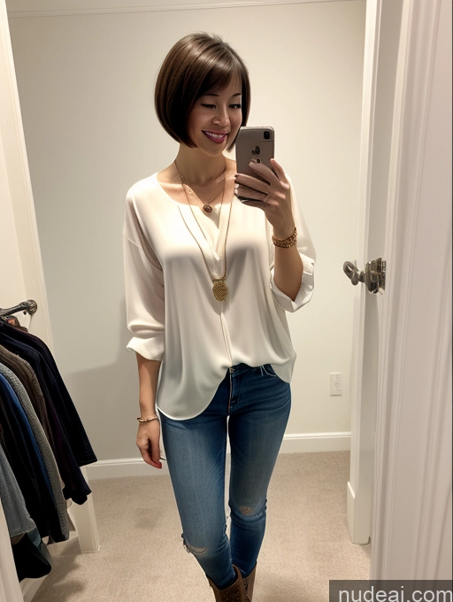 related ai porn images free for One Small Tits Small Ass Perfect Body Fairer Skin 20s Happy Woman Brunette Short Hair Asian Blouse Boots Casual Jewelry Front View Mirror Selfie Changing Room