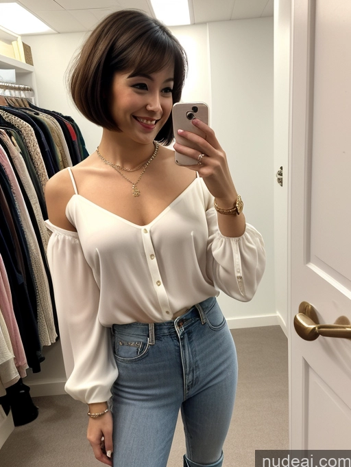 related ai porn images free for One Small Tits Small Ass Perfect Body Fairer Skin 20s Happy Woman Brunette Short Hair Asian Blouse Boots Casual Jewelry Front View Mirror Selfie Changing Room