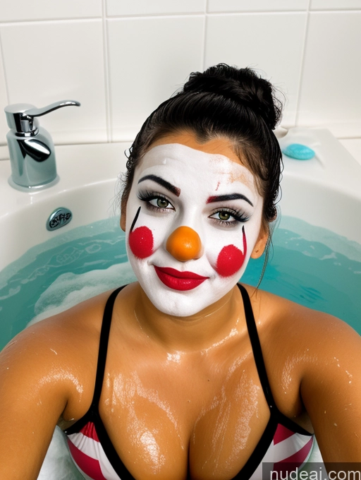 related ai porn images free for Model Two Chubby Black Hair Hair Bun Indian Film Photo Bathroom Close-up View Bathing Bikini Bright Lighting Detailed Sexy Face Clown