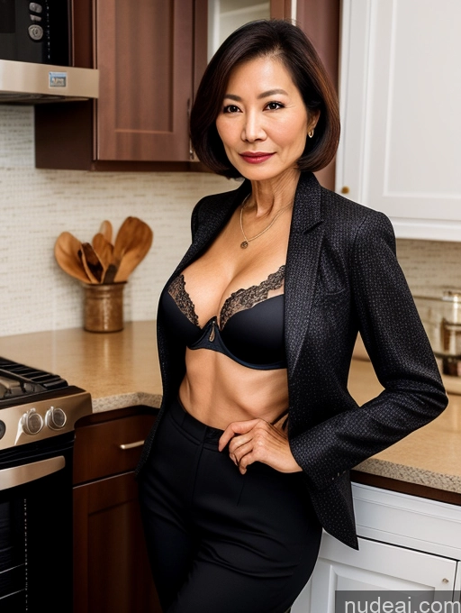 related ai porn images free for Milf Two Perfect Boobs Beautiful Perfect Body 70s Bobcut Chinese Kitchen Bra Jacket Professor Stylish Suit Cleavage Dark Lighting Detailed Sexy Face