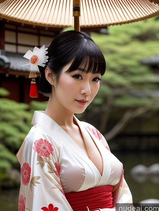 ai nude image of araffe asian woman in kimono dress holding a cup of tea pics of Busty Perfect Boobs Perfect Body Fairer Skin Sexy Face Black Hair Short Hair Japanese Onsen Kimono Cleavage Transparent Jewelry Pearl Jewelry Geisha