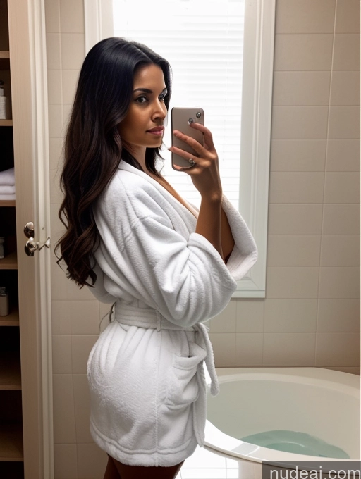 related ai porn images free for Woman One Perfect Boobs Dark Skin Big Ass 30s Serious Brunette Long Hair Brazilian Mirror Selfie Bathroom Bathrobe Bright Lighting Detailed Side View T-pose