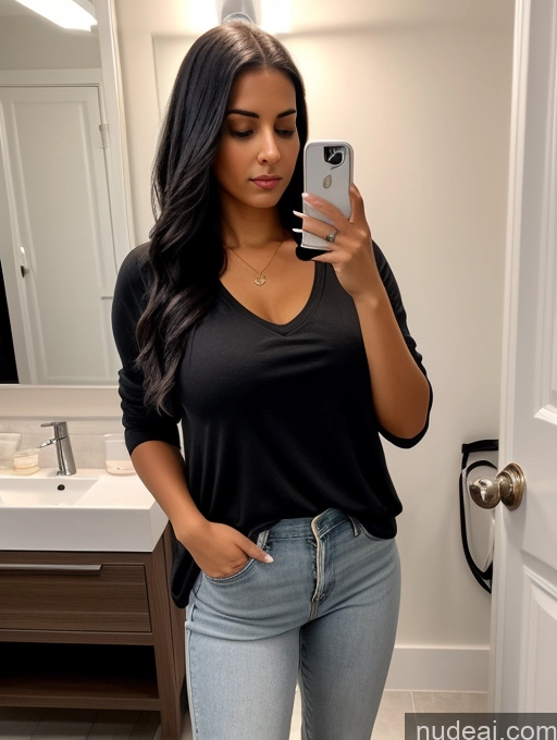 related ai porn images free for Woman One Busty 18 Serious Black Hair Swedish Mirror Selfie Bathroom Front View Casual Bright Lighting