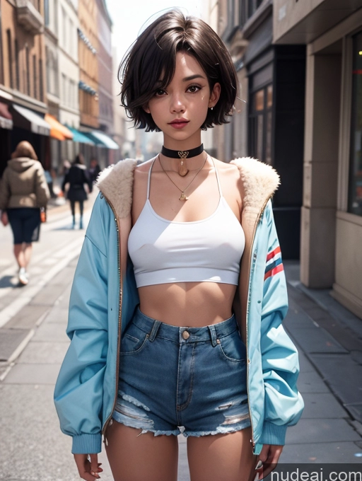 related ai porn images free for Sorority Beautiful Short Hair Street Parka Short Shorts Tanned Skin Short Topless Woman Breasts 90s Choker 3d