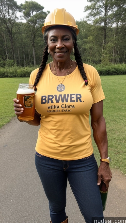 ai nude image of woman in yellow shirt holding a beer and a beer glass pics of Milf Muscular Abs Pubic Hair Dark Skin Perfect Boobs Traditional Construction Worker Jeans African Lumberjack Thick 70s Beer Braided