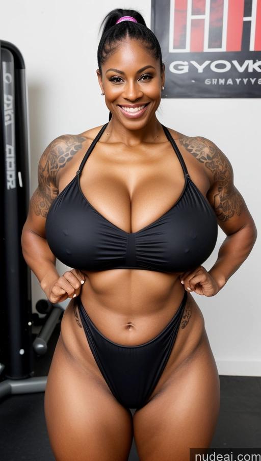 related ai porn images free for Milf Busty Huge Boobs Beautiful Big Hips Big Ass Tall Happy Sexy Face White Hair Ponytail Detailed Front View 40s Tattoos Black Muscular Dark Skin Abs Microkini Gym Yoga