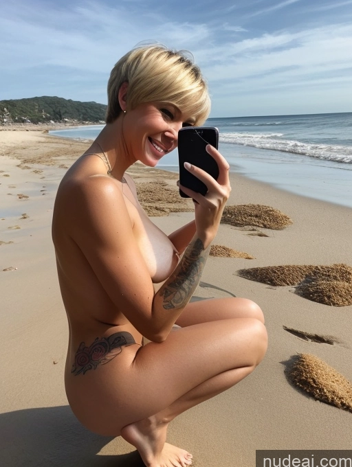 related ai porn images free for Woman Two Pubic Hair Tattoos Perfect Boobs 40s Happy Sexy Face Blonde Short Hair Spanish Mirror Selfie Beach Front View Squatting Nude Topless