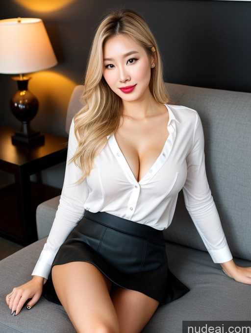 related ai porn images free for Woman Perfect Boobs Beautiful Lipstick Perfect Body 20s Blonde Korean Couch Shirt Micro Skirt Dark Lighting