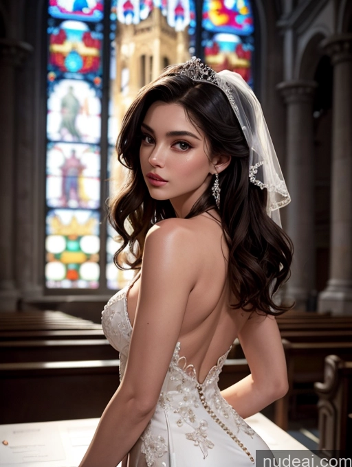 ai nude image of a woman in a wedding dress posing in front of a stained glass window pics of Perfect Body Pubic Hair Long Hair 20s Close-up View Dark Lighting Detailed Sexy Face Miss Universe Model Small Tits One Small Ass Brunette Italian Skin Detail (beta) Church Wedding Dress Maske's Balls Deep Deepthroat