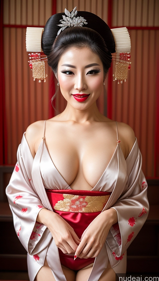 ai nude image of araffe asian woman in a kimono with a red sash pics of Woman Beautiful Lipstick Pubic Hair Orgasm High Heels 50s Chinese Geisha Diamond Jewelry Partially Nude