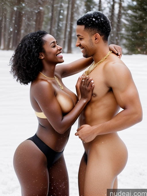 related ai porn images free for Woman + Man Two Busty Perfect Boobs Beautiful Big Ass Abs Thick Big Hips Perfect Body 20s Happy Brunette Bobcut African Front View T-pose Gold Jewelry Bright Lighting Snow